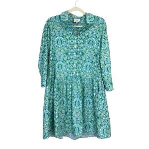 Tuckernuck Women's Shirt Dress 3/4 Sleeve Green White Size S